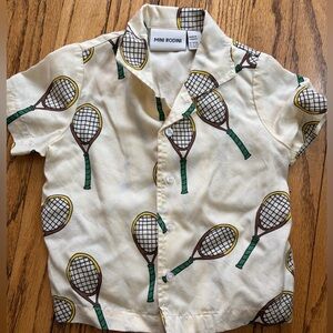 Mini Rodini 9-18 months tennis racket print button up polo collar shirt